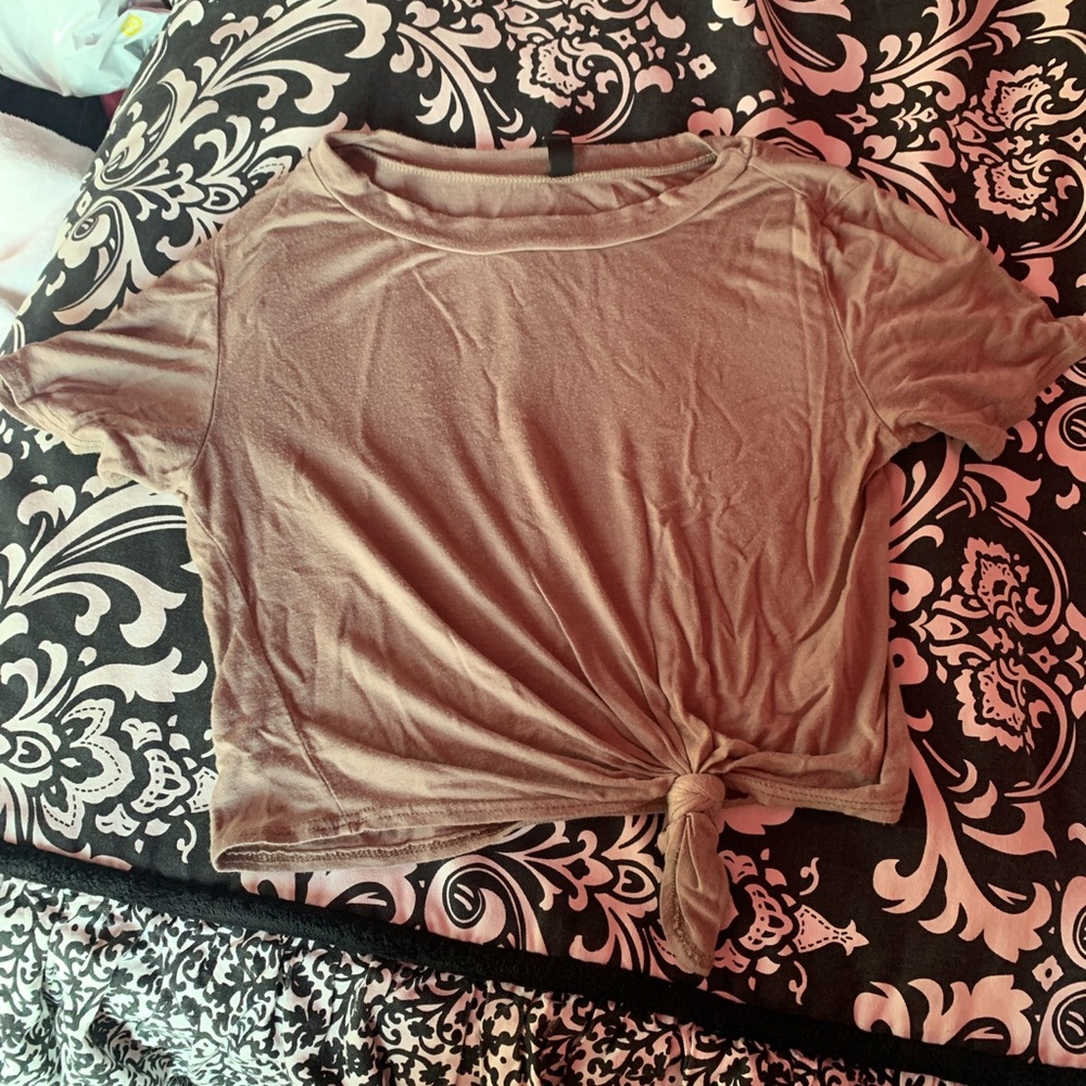 Beige tie crop top